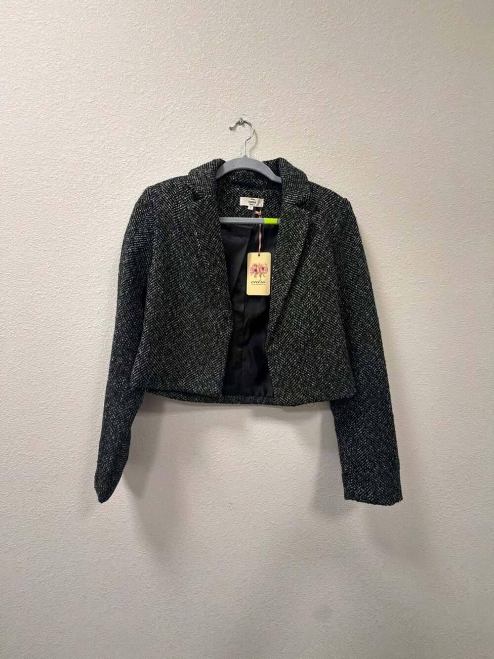 Entro Tweed Blazer Size S Black White Cropped Jacket